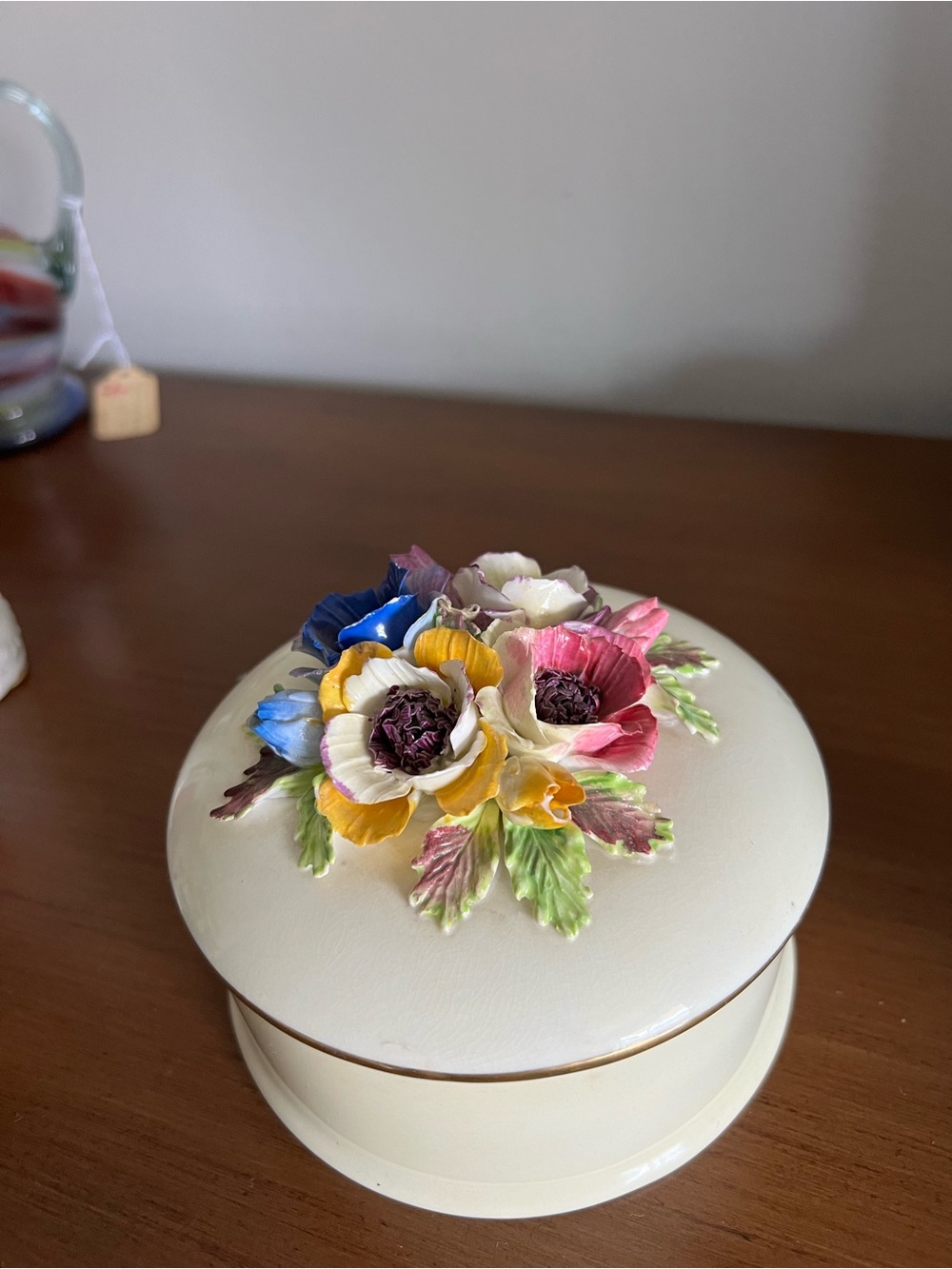 Vintage Crown Staffordshire Floral Porcelain Trinket Box